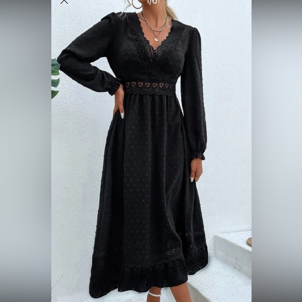 Black Swiss Dot Lace Modest Dress XS